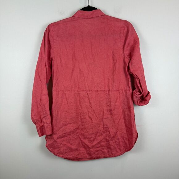 J.Jill Love Linen Top Womens XS Petite Red Watermelon Button Front Tunic Coastal - Picture 3 of 8